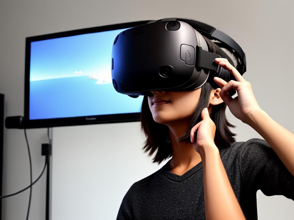 Image of a person wearing a VR headset and virtually interacting with a game environment