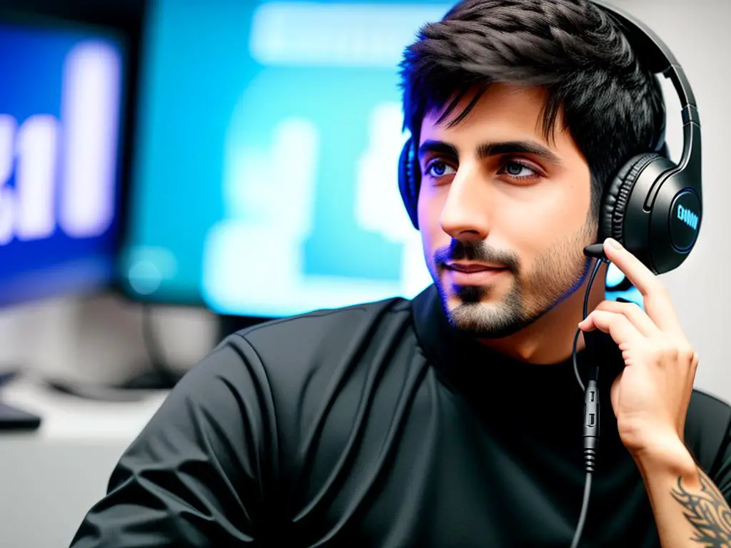 Close up image of Shroud wearing headphones and holding a gaming mouse